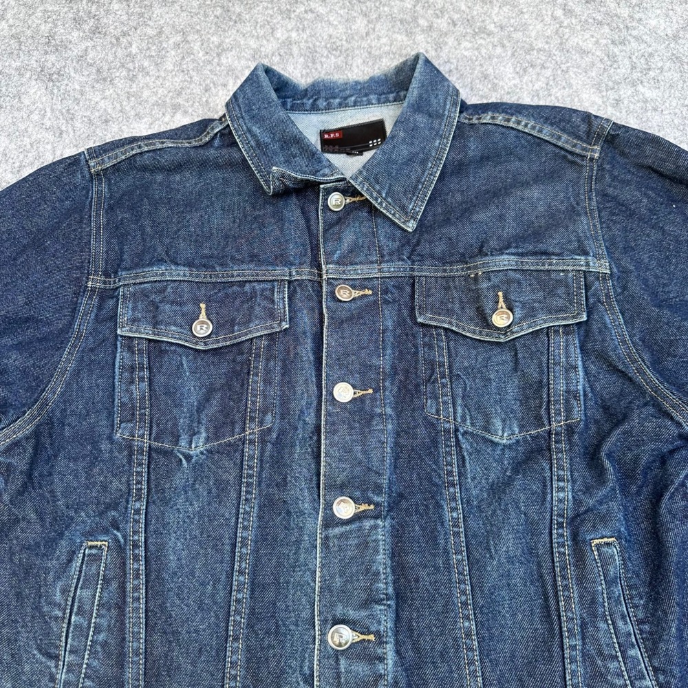 R.F.S Jeans Mens Medium Dark Wash Denim Trucker Jacket Indigo Cotton - Picture 12 of 13
